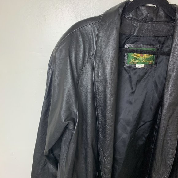 Vintage Russel Lawrence black oversized open leather jacket cuff sleeve medium - Picture 5 of 8